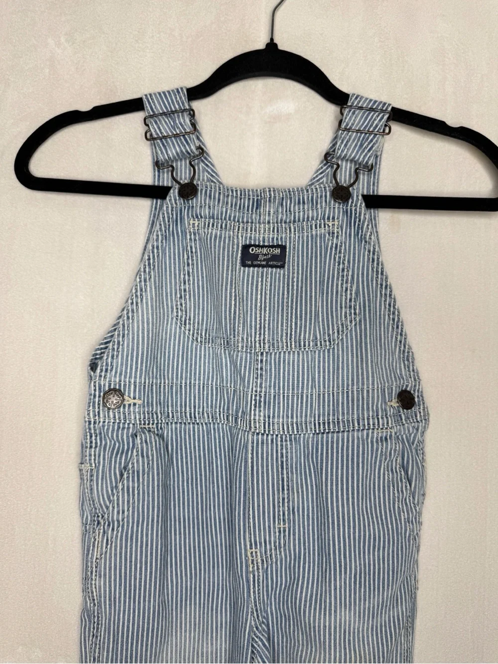 OSHKOSH B'GOSH / blue white railroad striped denim overalls / 5T